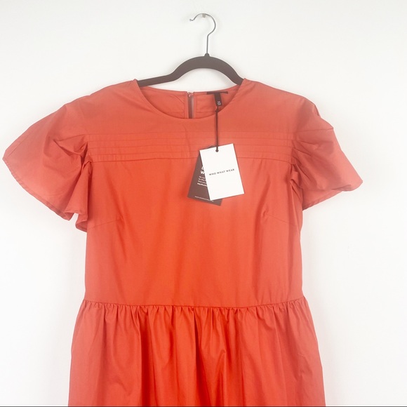 NWT WHO WHAT WEAR Dress Tiered Orange Flutter Short Sleeve A-line Midi Dress M - Picture 5 of 15